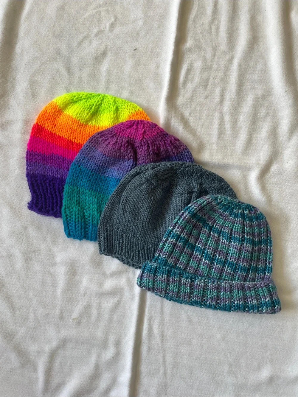 HANDMADE WOOL Hats Hand Knit Kids Rainbow Beanie Touk Winter Ski Fall